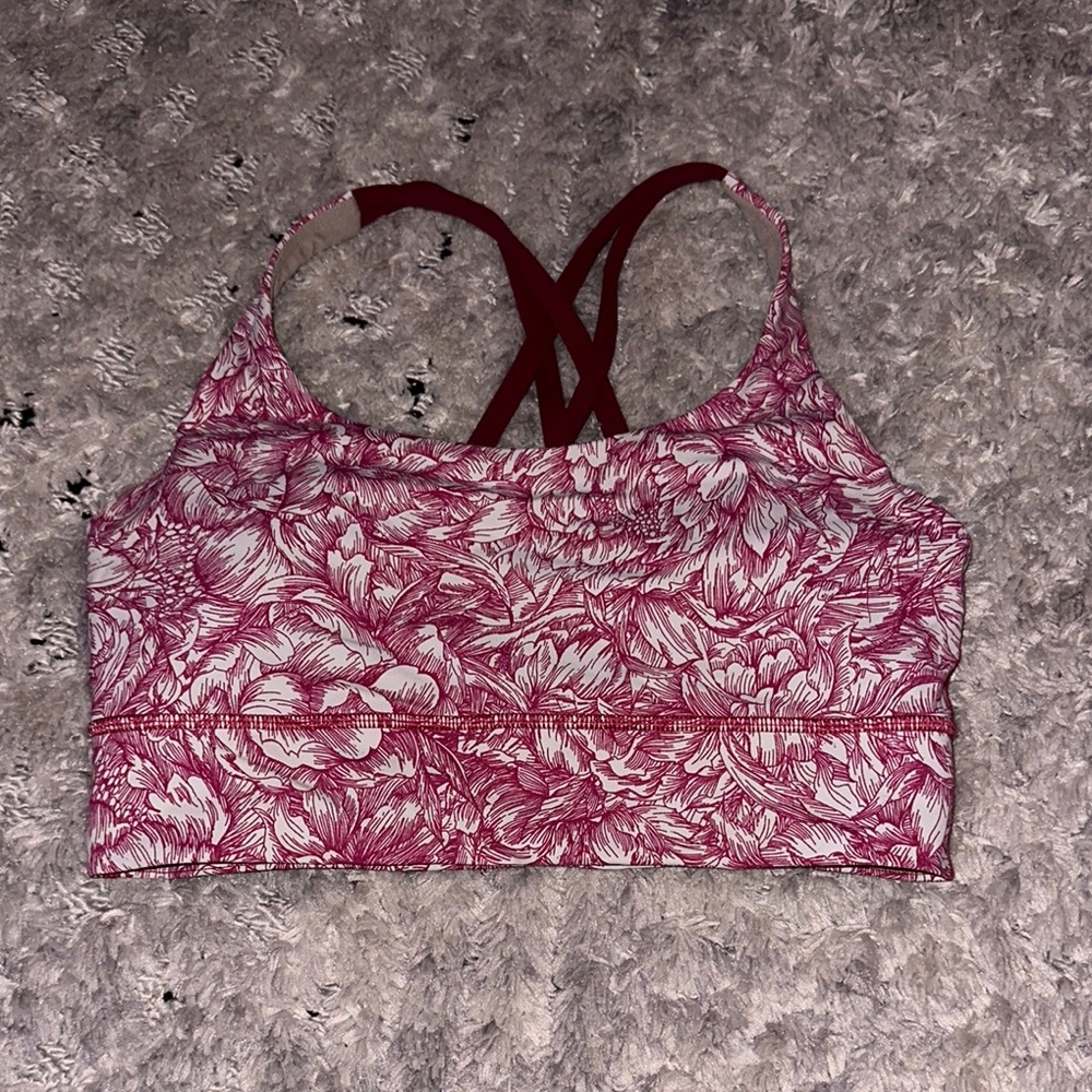 Lululemon size 8 Floral Sports Bra with fuchsia Straps